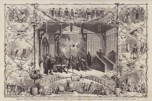 Scener från den tyske kompositören Wendelin Weissheimers opera Meister Martin und Seine Gesellen (Mästare Martin och hans följeslagare), framförd på Grossherzoglichen Hoftheater, Karlsruhe, Tyskland (gravyr) av Carl Thiel