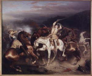 Kung Gustav II Adolf av Sverige, känd som det store eller norra lejonet, vid slaget vid Trzciana (eller slaget vid Honigfelde eller Sztum) juni 1629 - kung Gustav II Adolf av Sverige (1594-1632) vid Stuhm, av Wahlbom , Karl (1810-1858). olja på duk av Carl Wahlbom