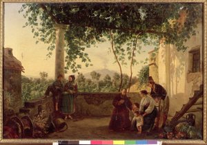 Terrass i ett hus nära Neapel med utsikt över Vesuvius, 1833