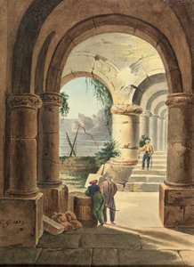 Utsikt över havet genom ett kloster, 1829 (wc på kartong)