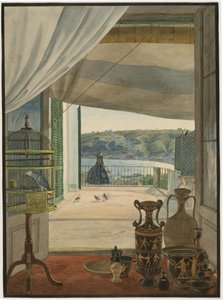 Antikviteter vid en balkong med utsikt över Neapelbukten av Carl Wilhelm Götzloff