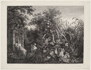 Ungdom spelar en lyra till en jungfru vid en fontän av Carl Wilhelm I Kolbe
