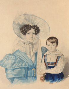 Porträtt av Anna Platonovna Plautina 1808-1886 med sin son, 1830-talet.
