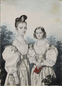 Porträtt av systrarna Anna Petrovna 1822-1905 och Elena Petrovna 1824-1860 Ushakov, 1830-talet.