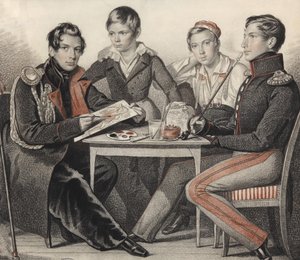 Porträtt av bröderna Konovnitsyn, 1825. av Carl von Hampeln