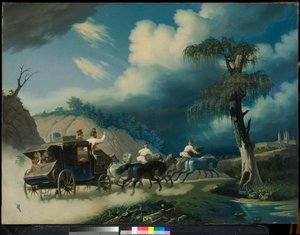 Trojka under ett åskväder, 1830-talet. av Carl von Hampeln