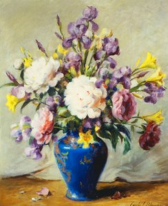 Stilleben med pioner och Iris av Carle J. Blenner