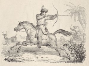 Kosacker på hästjakt på rådjur, 1821-36. av Carle Vernet