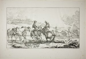Beriden artillerist med tre hästar tyglade på en gång av Carle Vernet