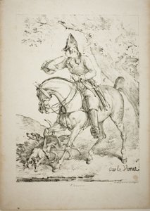 Mounted Huntsman Sounding a Horn av Carle Vernet