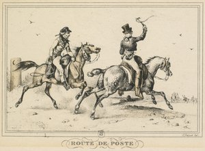 Scener av dagligt liv, vägar och stigar: Mail Route..., 1817. av Carle Vernet