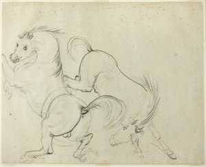 Two Horses Cavorting (recto); Man på en sparkande häst (verso) av Carle Vernet