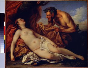 Jupiter och Antiope (Jupiter och Antiope). Målning av Carle Van Loo (1705-1765). Olja på duk, 50 x 72 cm, ca 1753. Fransk skola, rokokokonst. Eremitagemuseet, Sankt Petersburg. av Carle van Loo