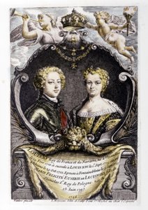 LOUIS XV och LECSINSKA Marie: Louis XV (15 år gammal) och Marie Lecsinska (22 år gammal)... av Carle van Loo