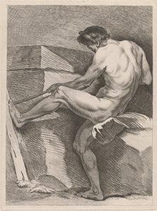 Man som drar ett rep, hans fot är spänd av Carle van Loo