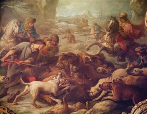 Björnjakten (olja på duk) av Carle van Loo