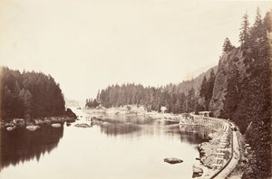 Tooth Bridge, Oregon, 1867, tryckt ca. 1876. av Carleton Emmons Watkins