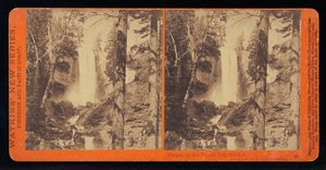 Bild, av Vernal Fall på lågt vatten, 300 fot, Yosemite Valley, Mariposa County, Cal av Carleton Watkins