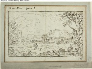 Vägkorsning på landsbygden, med lantbruksbyggnader i förgrunden av Carlo Antonio Tavella
