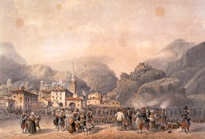 Franskt läger i Susa 1859, av Carlo Bossoli (1815-1884), gravyr. Andra frihetskriget, Italien 1800-talet. av Carlo Bossoli