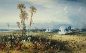 Kriget i Italien: Slaget vid Palestro, kungen av Sardinien som leder trupperna, 1859