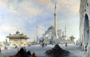 Moskén i Konstantinopel: Saint Sophia (Hagia Sophia). Målning av Carlo Bossoli
