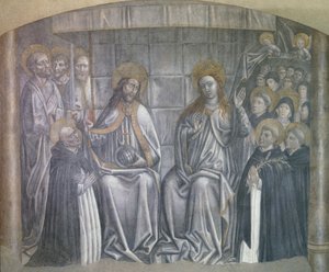 Kristus ger värld till Saint Dominic i närvaro av Jungfru Maria, fresk av Carlo Braccesco