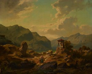 Berglandskap med en sjö av Carlo Brioschi