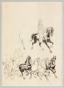 Förberedande studie för vagn och hästar (indisk tusch och pennteckning på papper) av Carlo Casaltoli