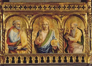 Kristus med St. Peter och St. Paul, detalj från SantEmidio polyptych tempera på paneldetalj av 76636 av Carlo Crivelli