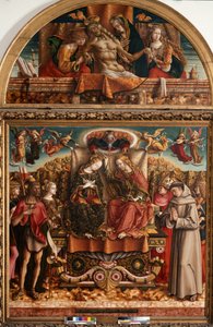 Jungfruns kröning med den heliga treenigheten och de heliga av Carlo Crivelli