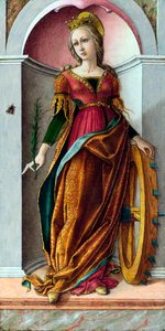 ""Saint Catherine of Alexandria"" (Saint Catherine of Alexandria) Målning av Carlo Crivelli (cirka 1435-cirka 1495) cirka 1492 - Tempera på panel Dim 38x19 cm National Gallery, London
