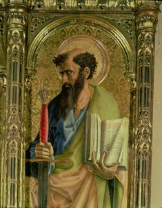 St. Paul, detalj från polyptyken SantEmidio, 1473 tempera på paneldetalj av 76636 och 76646 av Carlo Crivelli