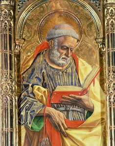 St. Peter, detalj från SantEmidio polyptyk, 1473 tempera på paneldetalj av 76636 av Carlo Crivelli