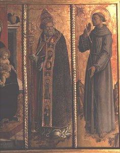 St. Sylvester og St. Francis, detalje fra San Silvestro polytychswed av Carlo Crivelli