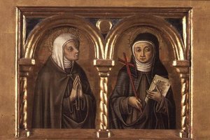 Oidentifierad kvinna och St. Clare of Assisi (predellapanel) (detalj av 57606) av Carlo Crivelli