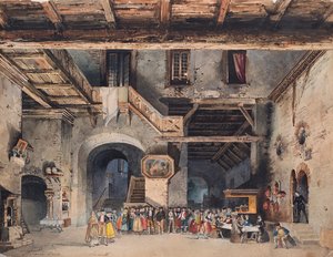 Scenografi för Operan Ödets styrka av Giuseppe Verdi. av Carlo Ferrario