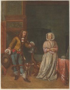 Huntsman besöker en dam av Carlo Lasinio after Gabriel Metsu