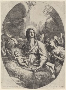 Den heliga familjen med änglar av Carlo Maratta