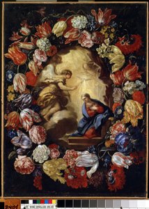 ""Bebådelsen med blommor"" Målning av Carlo Maratta (1625-1713) Mikalojus Konstantinas Ciurlionis Fine Arts Museum, Kaunas, Litauen av Carlo Maratta or Maratti