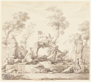 Design för en fontän med Pegasus, för Villa Albani, Rom av Carlo Marchionni