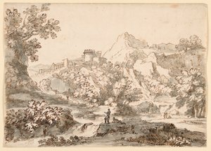 Teckning, Ett landskap med stad, 1750-1770 av Carlo Marchionni