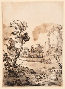 Teckning, Ett pastoralt landskap, 1760-1780 av Carlo Marchionni