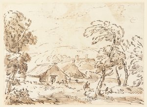 Teckning, En bondes bostad och ett slott i bergigt landskap, 1762-1786 av Carlo Marchionni