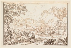 Teckning, Ett landskap, 1770-86 av Carlo Marchionni