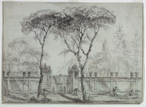 Teckning, Vid porten till en villa, 1770-86 av Carlo Marchionni
