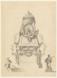 Teckning, Katafalk för en kung, ca 1765 av Carlo Marchionni