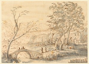 Teckning, Landskap med bro, 1770-1786 av Carlo Marchionni