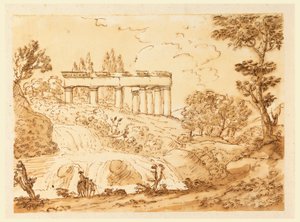 Teckning, Landskap med tempelruiner, 1770-1786 av Carlo Marchionni