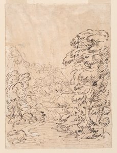 Teckning, väg som leder till en bergig stad, 1750-86 av Carlo Marchionni
